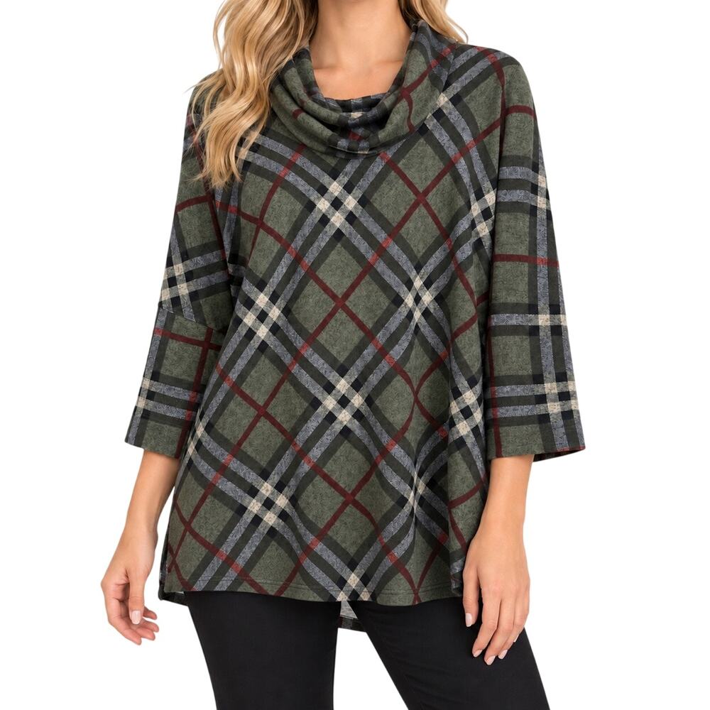 Ali Miles Sz XL Green Plaid Christmas Holiday Blouse Shirt Top Wearable Art